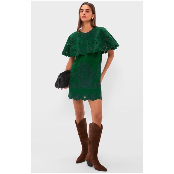 Tuckernuck Dresses & Skirts - Tuckernuck x Sea New York Green Ceci Embroidery Capelet Mini Dress Scalloped NWT